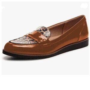 YDN Brown Leopard Flats Loafers Slip On Round Closed Toe  Low Heel Pump Shoes